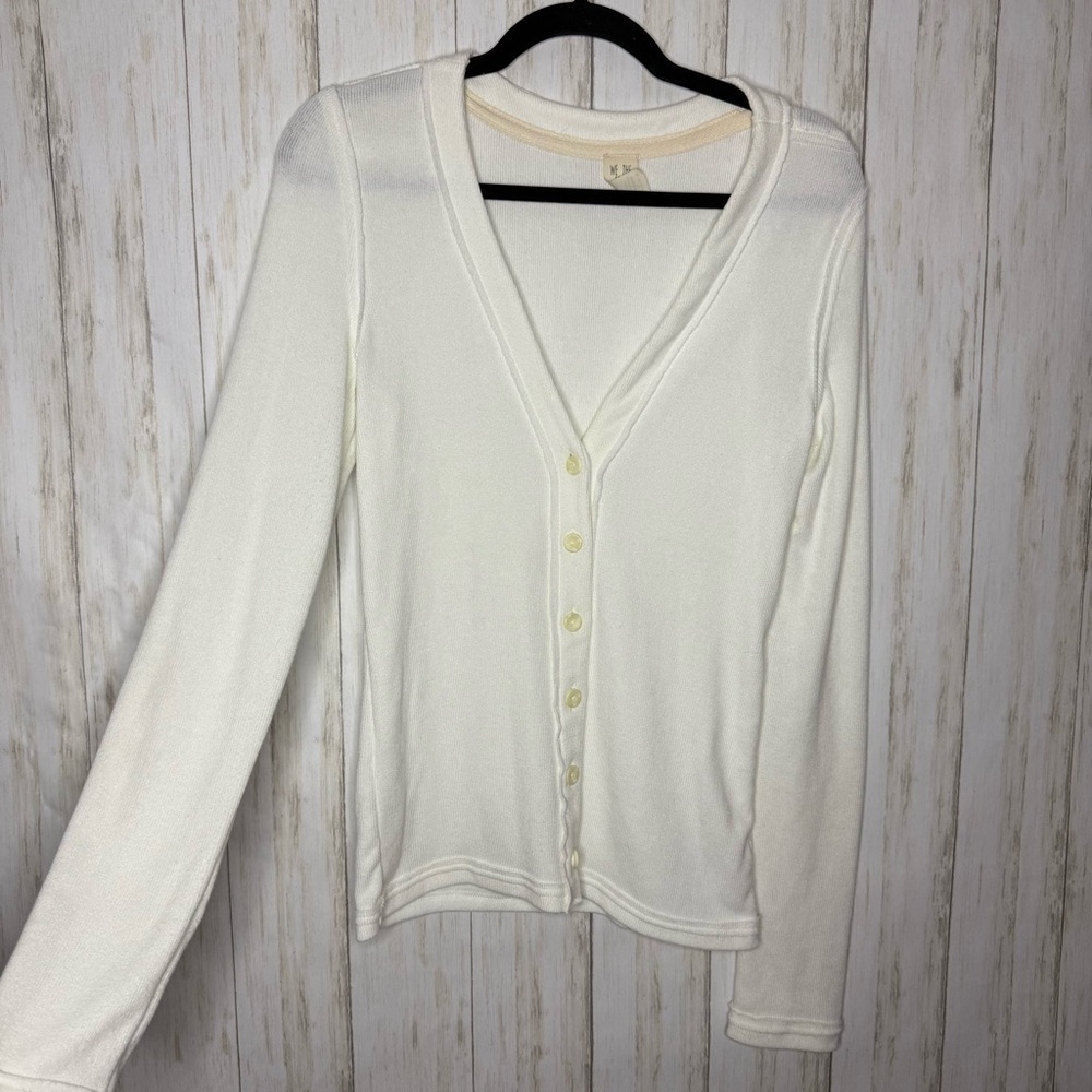Free People White Button-Up Cardigan Large
